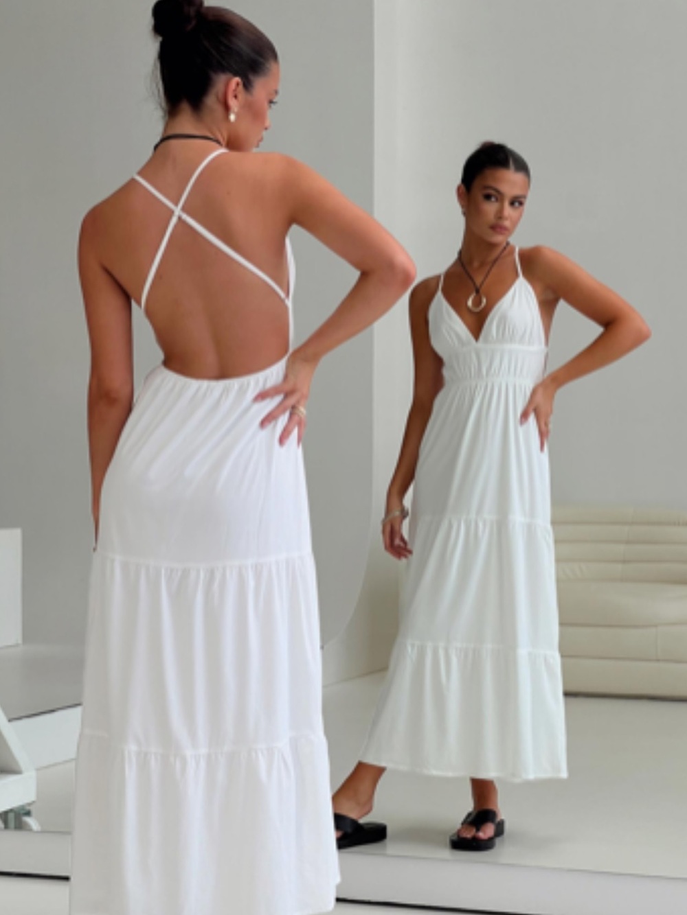 Princess Polly White Strappy Open-Back Maxi Dress